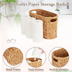 Porte-papier toilette tissé à la main Ecoka, panier en jacinthe d'eau naturelle avec poignées intégrées pour la salle de bain - Product Image 5