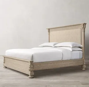 เฟอร์นิเจอร์ห้องนอนสไตล์ฝรั่งเศสโบราณเตียงคิงไซส์สำหรับผู้ใหญ่เตียงไม้ไม้โอ๊คคู่