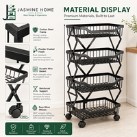 Chariot de rangement pliable à 4 niveaux avec roulettes, design moderne multifonctionnel pour l'organisation des épices, des collations et des bouteilles dans le salon