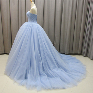 Vestido de Tul Azul Claro con Hombros Descubiertos, Vestido de Fiesta Sencillo, Vestido de Quinceañera Mz0041 - Product Image 4