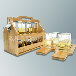 Creative bamboo portable wine rack, wine and <b>beer</b> basket style, with bottle opener, customizable. - Product Image 1