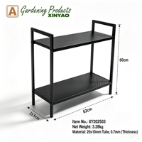 Support de plantes minimaliste à 2 niveaux en métal, revêtement poudré, anti-rouille, robuste, écologique, gain de place, pour jardin, maison, balcon, bureau