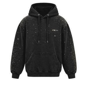 Sweat-shirt à capuche surdimensionné en polaire pour homme, orné de strass, impression numérique écologique, hiver, personnalisable en gros, 300g, non doublé - Product Image 1