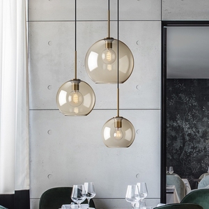 Lampade a Sospensione LED Nordiche Moderne Minimaliste E27 in Vetro Rotondo Color Cognac - Product Image 3