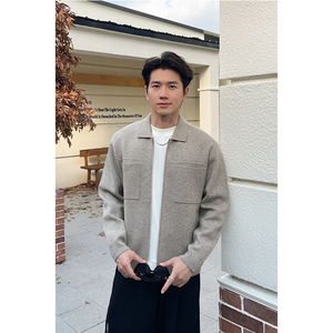 Stylish Lapel Collar Knitted Jacket for <b>Men</b>, Soft Wool Blend Button Front <b>Cardigan</b> with Chest Pockets for Fall Winter Casual - Product Image 1