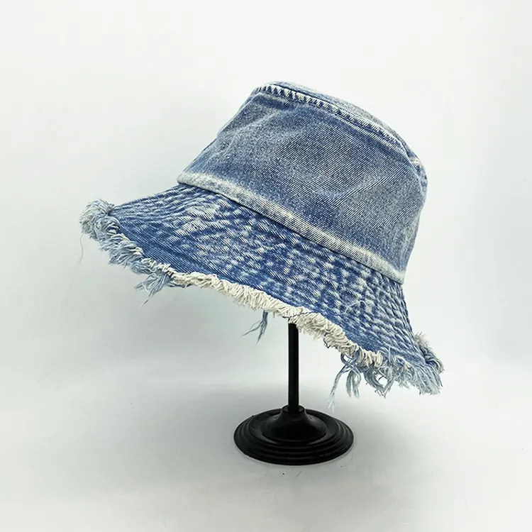 Custom Vintage Denim Bucket Hat Washed Jeans Distressed Bucket Hats