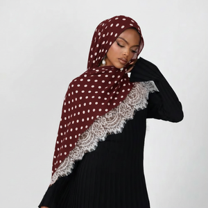 Hiyab Modal con Encaje Personalizado y Estampado <span class=keywords><strong>de</strong></span> Puntos, Ligero y Transpirable, Bufanda Modal Tejida, Pañuelo para la Cabeza, Hiyabs para Mujer, Cuatro Estaciones - Product Image 3