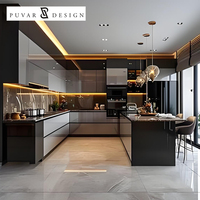 Conception de cuisine moderne, armoires de cuisine en bois contreplaqué écologique, finition brillante, modulaire, sur mesure, pour appartement ou villa