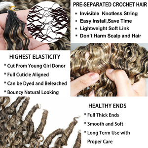 Extensiones de Cabello Humano Rizado Birmano de <span class=keywords><strong>Ganchillo</strong></span> con Plumas, Pre-Atadas, Baratas, de Fábrica Directa, Cabello Remy con Plumas - Product Image 4