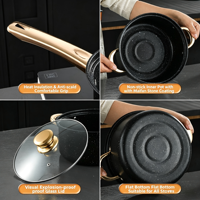 Set Peralatan Masak Marmer Tanpa Lapisan 4 Pcs Set Panci Granit Kompatibel dengan Kompor Induksi & Gas Peralatan Masak Serbaguna untuk Dapur Rumah