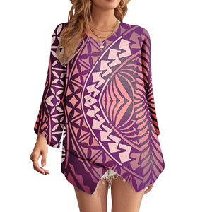 Chemisier à la mode personnalisé hauts et chemisiers à manches longues Samoa <span class=keywords><strong>tatouage</strong></span> Tribal imprimé polynésien femmes Blouses et chemises - Product Image 5