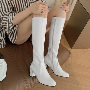 Women's <b>Knee</b>-<b>high</b> Round Toe Side Zip Boots Chunky Heel Microfiber Upper <b>High</b> Booties Breathable Large Size 45 Boots - Product Image 2