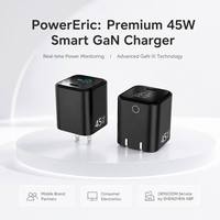 Chargeur Gan 45W USB-C avec affichage numérique LED, chargeur pour ordinateur portable mobile QC3.0 Pd 45w, chargeur Type-C à charge rapide USB C pour iPhone