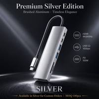 Hub USB C 7 en 1, 4K60Hz HDTV, PD100W, USB3.2 10Gbps, Lector de Tarjetas SD y TF, Base de Conexión de Aluminio, Plug and Play para MacBook, Laptop, PC