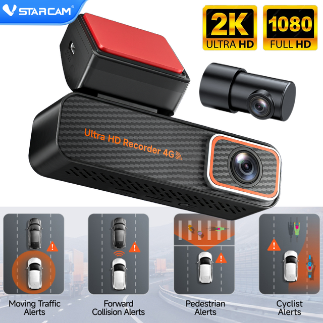 M7 4G GPS Dash Cam Dual Lens 2K Recorder Collision Warning MicroSD SIM Card 1-Day Cloud Storage