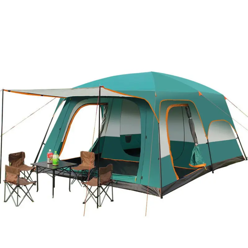 Top Verkoop Grote Luxe Dubbele Laag 2 Kamers 1 Woonkamer 6-10 Personen Familie Camping Outdoor Waterdichte Tent