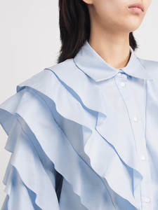 Chemise élégante pour femme, formelle, de bureau, printemps, plissée, à volants, patchwork, col rabattu, couleur unie, design élégant, chemisier ODM - Product Image 5