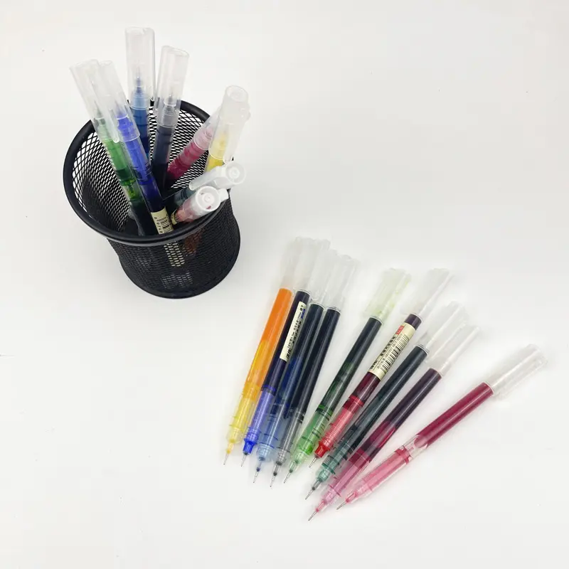 Custom Logo Creative Stationery Quick Drying Big Capacity Straight Liquid Roller Gel Pen Set
