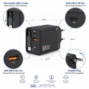 65W GaN <b>USB</b> Wall Charger Dual Port Type-<b>C</b> <b>Adapter</b> Fast Charging Power Supply for Laptop Phone Tablet - Product Image 2