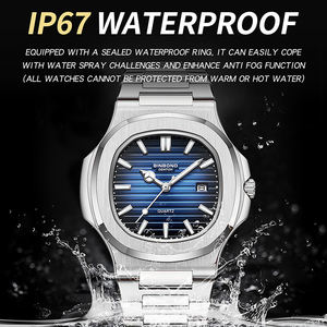 Montre de luxe tendance Binbond 1885 pour homme, cadran rond 40 mm, boîtier carré, lumineuse, étanche, bracelet bleu, vente en gros - Product Image 4