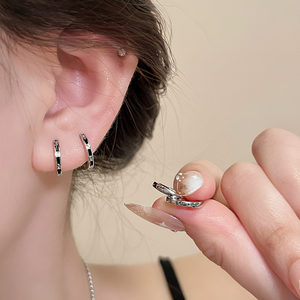 Nuevos Pendientes de Aro Clásicos de Plata de Ley 925 con Diseño Geométrico para Fiesta, de Doble Agujero, de Alta Gama, para Escalar la Oreja, para Mujer, Frescos y Dulces 2025 - Product Image 1