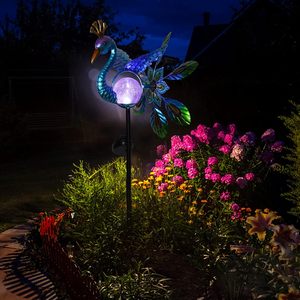 Peacock gió Spinners đầy màu sắc kim loại LED Vườn Cổ Phần đèn năng lượng mặt trời Powered với Glass nứt bóng - Product Image 4