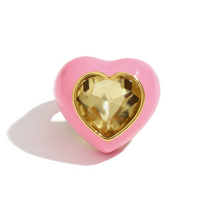 Bague ouverte en acier inoxydable plaqué or 18 carats avec cœur en émail incrusté de zircon coloré, tendance et élégante pour femme - Product Image 1