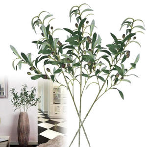 Fausse perruque et <span class=keywords><strong>tige</strong></span> de fruits verts bon marché, 12 pièces, fausses Branches d'arbre d'olive avec feuilles, décoration de la maison - Product Image 4