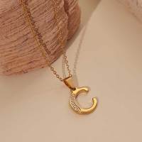 Collier avec pendentif lettre personnalisé en acier inoxydable plaqué or jaune 18 carats, zircon, chaîne à maillons tendance unisexe, cadeau