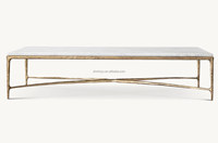 Table basse rectangulaire en métal forgé à la main et marbre, style Wabi-Sabi scandinave, pour salon de luxe moderne Minyu