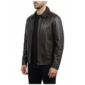 Veste d'hiver classique en cuir d'agneau marron foncé, fabriquée sur mesure pour homme, imperméable, séchage rapide, avec ferrures en laiton antique - Product Image 2