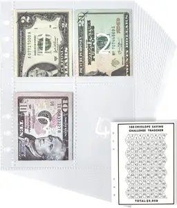 25枚100封筒貯金チャレンジA5貯金バインダーは交換用ポケットを挿入します