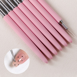 Outil de pointillage pour nail art à double embout, pinceau à ongles en gel rond et plat, manche en métal, poils synthétiques avec couvercle, stylo de dessin pour manucure - Product Image 4