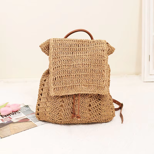 Women's Summer Crochet <b>Backpack</b> Beach Bag Straw Style Cotton Lining Handmade Crochet Woven Bags - Product Image 1