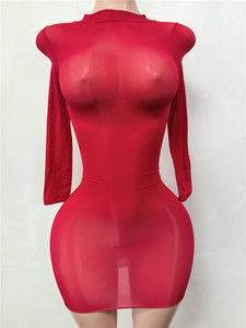 Abito Aderente Trasparente da Donna, <span class=keywords><strong>Vestito</strong></span> Sexy a Maniche Lunghe, Mini Abito Trasparente Aderente, Outfit da Club Notturno - Product Image 4