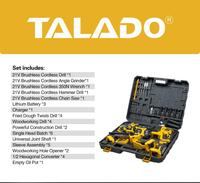 Ensemble d'outils multifonctions en coffret rigide : Scie à chaîne électrique, Marteau électrique, Meuleuse d'angle, Clé à chocs 350N et outils au lithium (5 pièces)