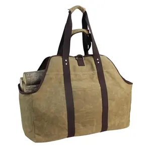 Gewachst Leinwand Log Träger Tote Tasche, Holz Kupplung Tasche Halter Stehen