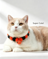 Collier d'Halloween pour animaux de compagnie, décoration amusante citrouille, corde élastique, collier pompon moelleux, clochette, en polyester, style décontracté, pour tous