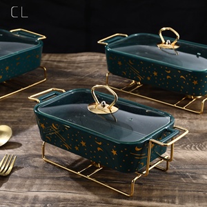 <span class=keywords><strong>Plat</strong></span> de cuisson rectangulaire en céramique style nordique, ensemble de plats de cuisson en promotion <span class=keywords><strong>avec</strong></span> design porte-bougie doré, chauffe-plats <span class=keywords><strong>avec</strong></span> <span class=keywords><strong>couvercle</strong></span> - Product Image 3