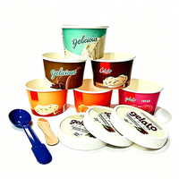 Gobelet et bol à glace en papier à paroi simple, biodégradable, écologique, jetables, avec couvercle, impression de logo personnalisée