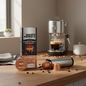 Set di 100 Capsule in Alluminio Bialetti Cremoso Compatibili con Nespresso con Coperchio in Plastica e Materiali Ceramici Tipo Cialda da Caffè - Product Image 2