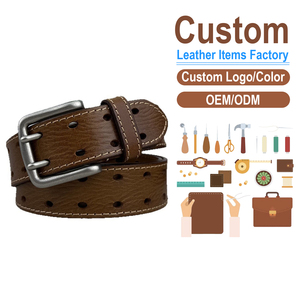 Ceinture minimaliste pour homme en cuir pleine fleur, ceinture à boucle à ardillon ajourée avec trous pré-percés pour jeans - Product Image 1