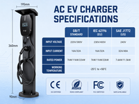 Cargador de CA para vehículos eléctricos de 9.6kW y 40 amperios, Nivel 2, para estaciones de carga comerciales de pared para coches eléctricos, NACS Tipo 1 40A Tipo 1
