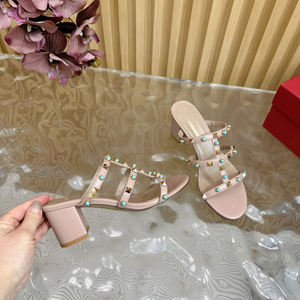 White Studded Multi-Strap Flat Slide <b>Sandals</b> with Red and Gold Accents for Summer Wear - Product Image 4