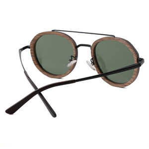 Поляризованные солнцезащитные очки в круглой оправе в стиле ретро с реальными деревянными краями, регулируемыми носовыми подушками и металлическими вставками - Product Image 6