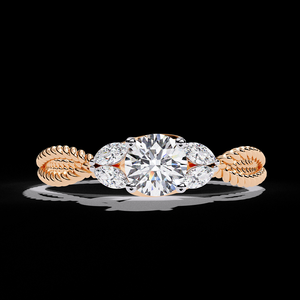 Anillo de Compromiso con Diamante Cultivado en Laboratorio, Banda de Oro con Diseño de Cuerda Trenzada y Piedras Laterales en Forma de Pera, Joyería Elegante - Product Image 2