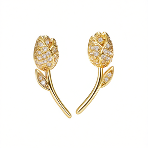 E1950 Orecchini a forma di fiore in oro con strass di cristallo per le donne, gioielli regalo romantici - Product Image 1