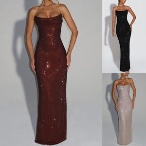 BR6217 Abito da Sera Lungo Elegante da Donna, Stile <span class=keywords><strong>Senza</strong></span> <span class=keywords><strong>Spalline</strong></span> con Paillettes e Vita Impero - Product Image 2