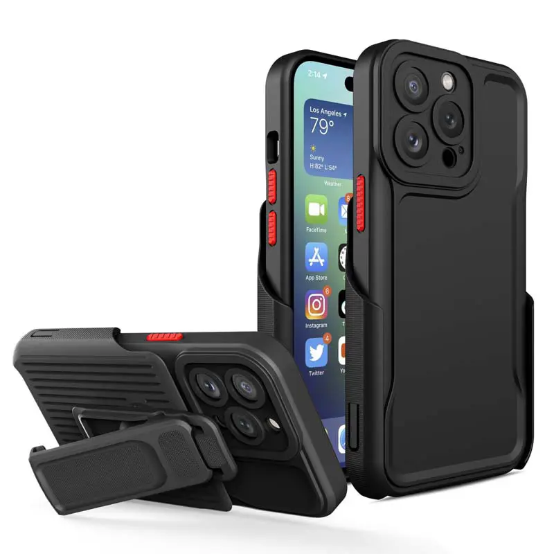 Heavy Duty Shockproof PC TPU Holster Kickstand Cover Armor Clip Mobile Phone Case for iPhone 14 Pro Max