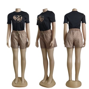 Vêtements de marque pour femmes, tendance, imprimés en 3D, ensemble short à manches courtes, 100% coton, vêtements de créateur boutique - Product Image 2